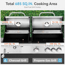 3 Burner Propane Gas and Charcoal Grill Combo with Side Burner & Porcelain-Enameled Cast Iron Grates, 37,000 BTUs 685 SQIN Dual Fuel Outdoor BBQ Grill for Patio Garden Picnic Backyard Barbecue Cooking by GreenHaven Gardens