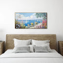 XLSJERST Blue Coastal Wall Art - Ocean Seascape Canvas Yellow Green Flowers Painting Landscape Sailboat Picture Artwork Modern Large Framed for Living Room Bedroom Home Office Decor 20"x40" by CozyNest Decor