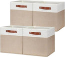 HNZIGE Fabric Baskets for Organizing 13x13 Storage Cubes, Set of 4 Fabric Foldable Canvas Storage Bins for Shelves, Cloth Storage Bins for Cube Organizers Toy Nursery Closet Bedroom?Beige&White? by CozyNest Decor
