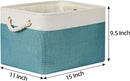 Bidtakay Basket Storage Bins with Handles Fabric Large Storage Baskets for Organizing Set of 3 Collapsible Rectangular Basket for Shelves Closet Organizer 15 X 11 X 9.5 Inches(White&Teal Blue) by TinyTreasures Baby Boutique
