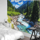 Nature Forest Mountain Tapestry Green Pine Tree Stream Tapestry White Clouds Flowing River Valley Landscape Scenery Tapestries Wall Hanging for Bedroom Dorm Living Room Office Classroom 60 x 40 Inch by CozyNest Decor