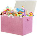 popoly 122L Large Toy Box Chest with Lid, Foldable Toy Storage Organizer Bin Boxes with Removable Divider for Kids, Boys, Girls, Nursery, Playroom, 26"x17" x17"(Linen Pink) by TinyTreasures Baby Boutique