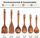 Wooden Spoons for Cooking – Wooden Kitchen Utensils Set, 6 Pcs Teak Wood Utensil Set – Comfortable Grip Non–Stick Wooden Cooking Utensils by CozyNest Decor