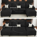 Belffin Modular Sectional Sleeper Sofa with Pull Out Couch Bed Corduroy Double Chaise with Storage Black Couch by CozyNest Decor