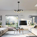 9-Light Black Modern Chandeliers for Dining Room, Adjustable Height Farmhouse Kitchen Island Lighting, Industrial Hanging Light Fixtures for Living Room Bedroom, Clear Glass Shade by CozyNest Decor
