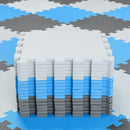 qqpp EVA Rubber 18 Tiles Interlocking Puzzle Foam Floor Mats - Baby Play Mat for Playing | Exercise Mat for Home Workout. White, Blue, Gray. QC-AGLb18N by TinyTreasures Baby Boutique