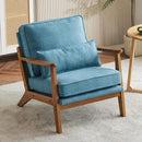 Karl home Accent Chair Wide Armrest Mid-Century Lounge Chair Linen Fabric Armchair with Lumbar Pillow & Solid Wood Frame for Living Room, Bedroom, Balcony, Cyan-Blue by CozyNest Decor