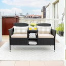 Flamaker Outdoor Furniture Patio Loveseat Wicker 2-Seat with Built-in Table and Cushions Rattan Porch Chairs Bench for Balcony, Lawn, Backyard (Beige) by CozyNest Decor