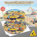 Floor Puzzles for Kids Ages 3 4 5 6 7 8, 70 Piece Construction Site Jigsaw Puzzle with Excavator Bulldozer Forklift Dumper Truck, Building Site Educational Toy Gift for Boys Birthday Christmas by TinyTreasures Baby Boutique