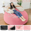 HABUTWAY Bean Bag Chair with U-Shaped Pillow for Adult and Kids Big BeanBag Chair with Filling Ultra Soft Teddy Fleece Couch Chair with Washable Cover for Living Room Bedroom Office, Beige-Light Pink by CozyNest Decor