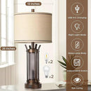 QiMH Farmhouse Table Lamps for Living Room, Rustic Beside Lamps for Bedroom with USB A+C Charging Ports, Nightstand Lamp with Frosted Glass Night Light for Home Decor, 4 Bulbs Included (Bronze) by CozyNest Decor