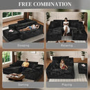 Modular Sectional Sofa Cloud Sectional Couch, 107" Comfy Fluffy U Shaped Black Couches for Living Room, Deep Seat Memory Foam Plush Corduroy Boneless Couch Sectionals with Left Facing Chaise Sofa by CozyNest Decor