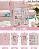 AKOZLIN 360° Rotating Jewelry Box 6-Tier Organizer Functional Jewelry Storage Case for Women Girls Ring Necklace Earring Bracelet Holder with Mirror Pink by TinyTreasures Baby Boutique