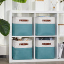 DULLEMELO Foldable Storage Cubes 11 x 11 Organizer Bins,Canvas Storage Bins Empty Gift Baskets for Organizing with SturdyLeather Handles, Closet Baskets for Nursery Storage(4 Pack - 11" White&Teal) by TinyTreasures Baby Boutique