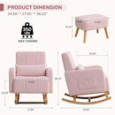 Rocking Chair with Ottoman, Upholstered Nursing Glider Rocker with High Backrest and Side Pocket, Comfy Reading Chair with Solid Wood Legs for Nursery/Living Room/Bedroom Pink by TinyTreasures Baby Boutique
