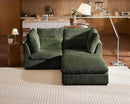 Oversized Modular Sofa, Extra Deep Cloud Corduroy Sectional Couch with Ottoman Chaise, Fluffy Chenille Loveseat L Sofa for Living Room, Villa (Loveseat+Ottoman, Corduroy Green) by CozyNest Decor