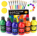 Nicpro Washable Paint for Kids, Kids Painting Set with 10 Paintbrushes, Palettes, Sponge, 6 Vibrant Colors 8.45oz, Non Toxic Washable Finger Paint for Toddlers Preschool Children Art Painting Supplies by TinyTreasures Baby Boutique
