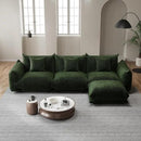Modern Minimalist Chenille Modular Sectional Sofa, Deep-Seat 3-Seater L-Shaped Couch with Movable Ottoman and Thick Cushions, Upholstered Sofa for Living Room, Bedroom, Office, Apartment(Green L Sofa) by CozyNest Decor