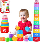 MOONTOY Stacking Cups Baby Toys 6 10 12 18 Months, Montessori Toys for 1 Year Old Toddler Learning Toy with Numbers Shapes Patterns, Baby Bath Toy 6-12 Months, Gifts for 1 2 3 Year Old Boys Girls by TinyTreasures Baby Boutique
