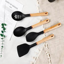 13-Piece silicone utensil set wood handle nonstick cookware safe dishwasher safe kitchen tools BPA free heat resistant (450°F/230°C) ceramic pan safe cooking gifts housewarming (Black) by CozyNest Decor