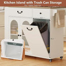 Kitchen Island with Drop Leaf & Power Outlet, Rolling Kitchen Island on Wheels with Trash Can Storage, Island Table Bar Cart with Spice Rack, Towel Rack, Drawers, Mobile Kitchen Carts on Wheels by CozyNest Decor