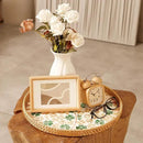 Round Rattan Tray with Mother of Pearl Inlay & Wooden Base - Decorative Wicker Serving Tray for Coffee/Bread/Fruits, Food Storage & Display - Multipurpose Home Decor (M,Four-Leaf Clover) by CozyNest Decor