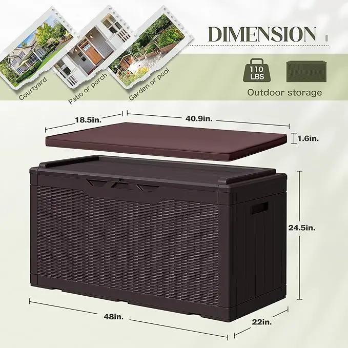 Greesum 100 Gallon Resin Deck Box Large Outdoor Storage with Cushions for Patio Furniture, Garden Tools, Pool Supplies, Weatherproof and UV Resistant, Lockable, Dark Brown, photo 4 of 7