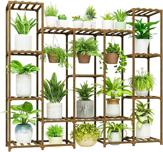 Bamworld Large Plant Stand Indoor Outdoor Hanging Shelf for Multiple PlantsTall Large Holder for Living Room Patio Balcony Garden