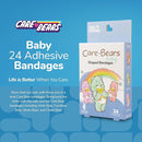 BioSwiss Care Bears Bandages, Baby Care Bear Shaped Self Adhesive Bandage, Latex Free Sterile Wound Care, Fun First Aid Kit Supplies for Kids, 24 Count by TinyTreasures Baby Boutique