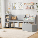 HOSTACK 67" Kids Reading Nook with Bench, Kids Bookshelf and Bookcase with Seat Cushion and 6 Storage Cubbies, Toy Storage Box on Wheels, Toy Chest for Playroom, Bedroom, School, Grey by TinyTreasures Baby Boutique