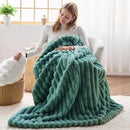 NEWCOSPLAY Faux Fur Twin Blanket Light Teal 3D Ribbed Plush Thick Warm Blanket for Couch Sofa Bed 850GSM (Light Teal Ribbed, Twin(60"x80")) by CozyNest Decor