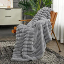 Cozy Bliss Faux Fur Throw Blanket for Couch, Cozy Warm Plush Striped Blanket for Sofa Bedroom Living Room,50 * 60 Inches Grey by CozyNest Decor