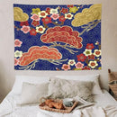 HZOHNAGO Japanese Tapestry Art Abstract Colorful Cherry Blossom Blue Background Pattern Printed Wall Tapestry Painting Wall Hanging for Bedroom Living Room Dorm 80" W x 60" H by CozyNest Decor