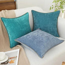 decorUhome Chenille Soft Throw Pillow Covers 18x18 Set of 2, Farmhouse Velvet Neutral Decorative Euro Pillow Covers with Stitched Edge for Couch Sofa Bed Home Decor, Blue by CozyNest Decor