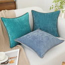 decorUhome Chenille Soft Throw Pillow Covers 26x26 Set of 2, Farmhouse Velvet Neutral Decorative Euro Pillow Covers with Stitched Edge for Couch Sofa Bed Home Decor, Blue by CozyNest Decor