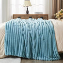 NEWCOSPLAY Faux Fur Throw Blanket Blue 3D Ribbed Plush Thick Warm Blanket for Couch Sofa Bed 850GSM (Blue Ribbed, Throw(50"x60")) by CozyNest Decor