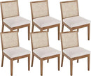 VESCASA Upholstered Dining Chairs with Square Rattan Back, Armless Padded Linen Cushion Dining Chairs with Wood Legs for Dining Room, Kitchen, Set of 6, Natural Frame by CozyNest Decor
