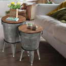 Rustee Rustic Storage Farmhouse Accent Side Table,Antique Galvanized Metal End Coffee Cocktail Table Box Bin with Round Wooden Lid Set of 2 (Galvanized),HC2009WT,One size by CozyNest Decor