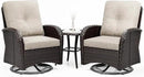 Joyside Outdoor Swivel Rocker Chairs, 3 Piece Wicker Patio Set with Thick Cushion and Side Table, Rattan Patio Swivel Rocking Chairs for Porch, Deck Use (Brown/Beige, 3 PCS) by GreenHaven Gardens