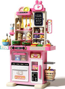 33.8IN Kids Kitchen Playset, 63 PCS Kid Play Kitchen with Realistic Lights & Sounds, Spray Sink Toy Kitchen Accessories, Pretend Food Toys Kitchen for Boys Girls Toddlers(Pink) by TinyTreasures Baby Boutique