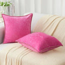 decorUhome Chenille Soft Throw Pillow Covers 20x20 Set of 2, Farmhouse Velvet Neutral Decorative Euro Pillow Covers with Stitched Edge for Couch Sofa Bed Home Decor, Hot Pink by CozyNest Decor