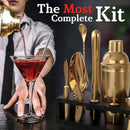Highball & Chaser Bartender Kit with Espresso Bamboo Stand. Beautiful Cobbler Cocktail Shaker Set with Bar Tools Rustproof Stainless Steel Bar Set (Matte Gold) by CozyNest Decor