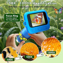 Microscope for Kids with 12 Slides, 100X-1000X 1080P Digital Handheld Kids Microscope, Mini Portable Pocket Miniscope Science Toys Gifts for 3+ 4 5 6 7 8 9 10 11 12 Year Old Boys Girls, Blue by TinyTreasures Baby Boutique