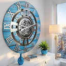 The Gears Clock Real Moving Gear Wall Clock England Line (Ocean Blue, 36 inches (90 cm)) by CozyNest Decor