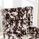 Mid-Century Accent Chair, Upholstered Arm Chair Linen Fabric Side Chair with High Back Solid Wooden Legs, Comfy Reading Chair for Living Room Bedroom, Milk Cow by CozyNest Decor