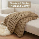 Chunky Knit Throw Blanket, 30''*40'' Knitted Throw Chenille Yarn for Bed Couch, Handmade Light Brown Crochet Big Thick Blanket, Machine Washable Cute Comfy Blanket for Home Decor by CozyNest Decor