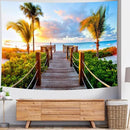 Delur Beach Sunset Tapestry Tropical Seaside Palm Tree Coastal Tapestry Wall Hanging Sunrise Nature Landscape Scenic Psychedelic Headboard for Bedroom Living Room Home Decor (51.2" x 59.1") by CozyNest Decor