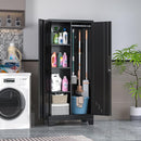 61" H Metal Storage Cabinet, Utility Cabinets with Locking Doors, Laundry Cabinet with Hanging Rod, Garage Tool Storage Cabinets for Home Office, Garage, Bathroom (Black) by CozyNest Decor