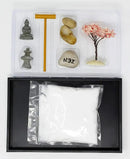 Nature's Mark Mini Zen Garden Kit for Desk with Rake, White Sand, Buddha, Lantern, Black Rectangle Base, River Rocks and Mini Blossom Tree (8Lx5W C) by GreenHaven Gardens