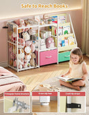 Kids Bookshelf and Toy Storage, Large 3 Tier Book Shelf for Kids Rooms, Sling Baby Bookcase with Stuffed Animal Storage, Toddler Montessori Bookshelf for Nursery, Playroom, Kindergarten by TinyTreasures Baby Boutique